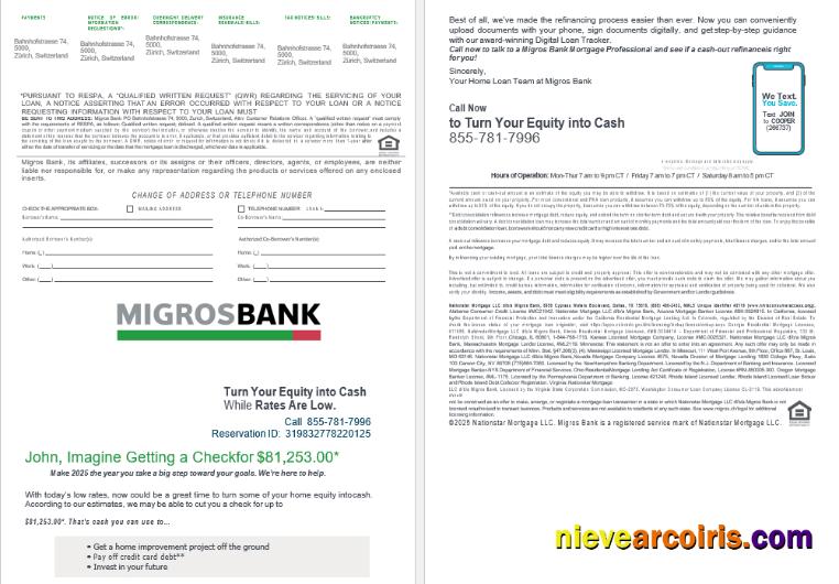 Swiss Migrosbank bank mortgage loan statement 3-4